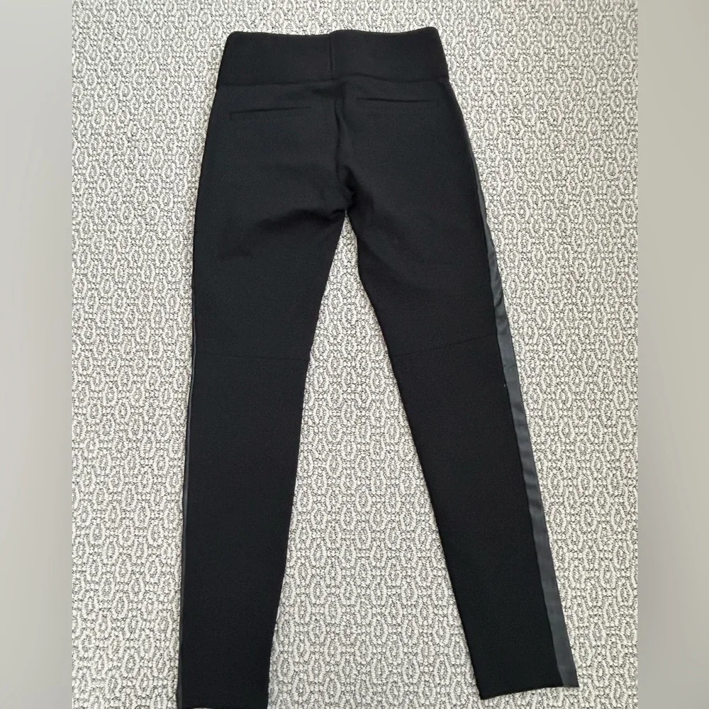 BLACK STRETCH LEGGINGS w/ VEGAN LEATHER 1” SIDE INSERT - Picture 2 of 5
